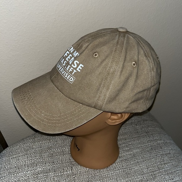 In My Defense I Was Left Unsupervised Khaki Baseball Cap - Picture 2 of 5